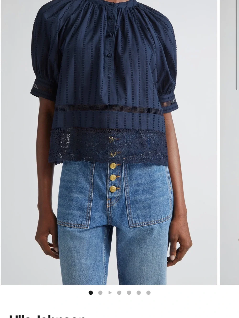 Ulla Johnson Navy Pintuck Lace-Trim Blouse